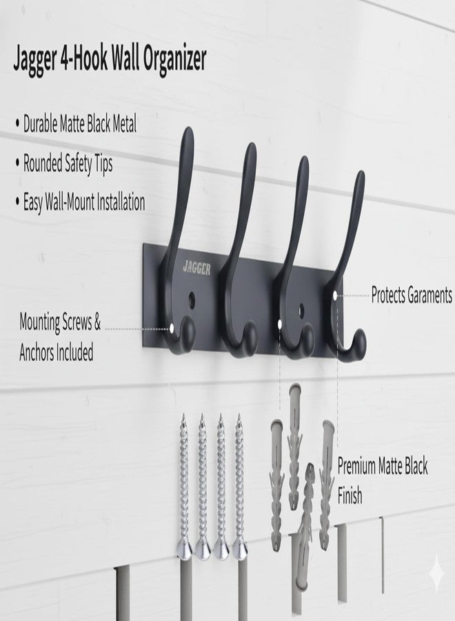 JAGGER خطافات جدارية من الفولاذ المقاوم للصدأ من JAGGER JAG334 لتعليق الملابس/المناشف/خطافات الأبواب/قضيب الخطاف/خطافات الحمام [عبوة من قطعتين] (أسود، خطاف 6 دبابيس) - Image 3